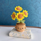 Handgemaakte gehaakte bloempot met zonnebloemmotief
