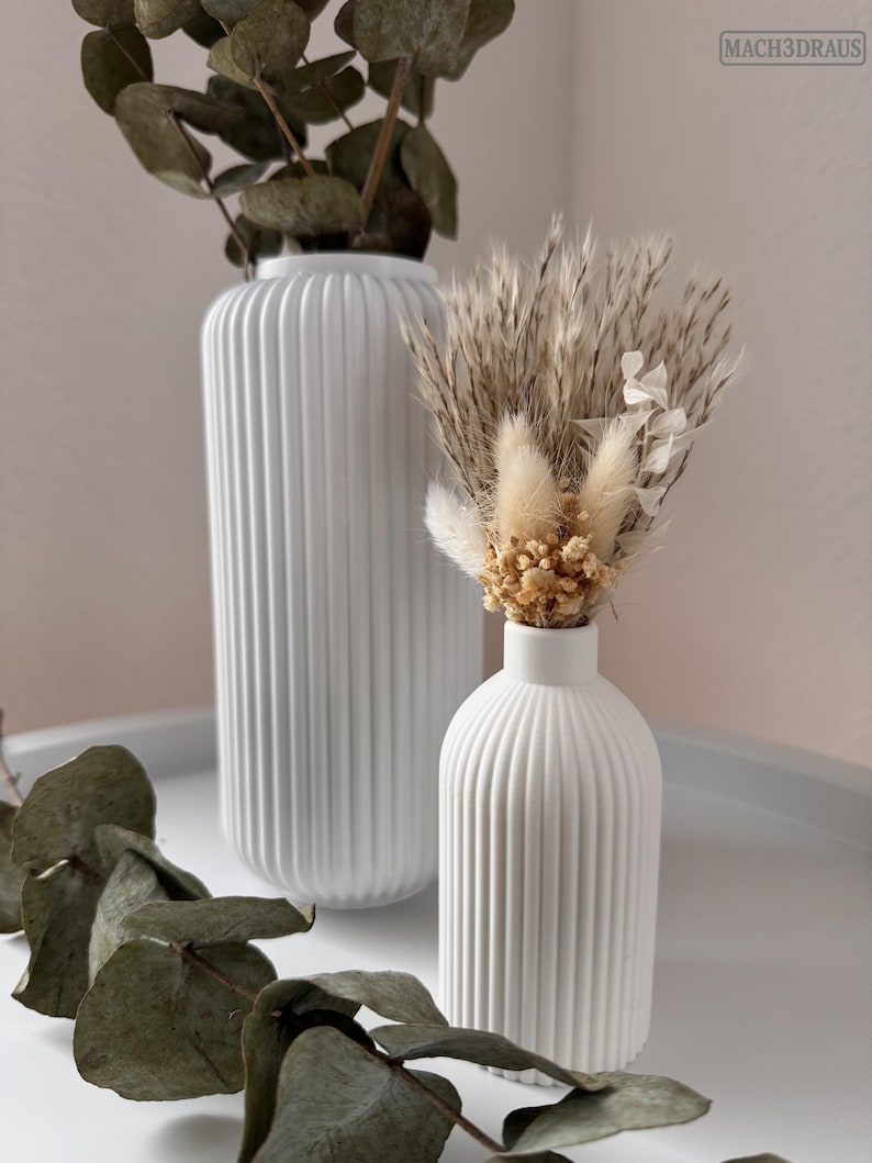 3D-geprinte vaas voor droogbloemen, minimalistisch tafelaccessoire van PLA
