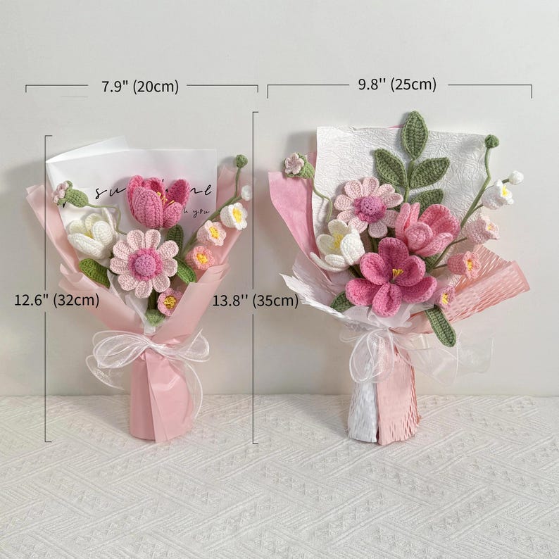 Gehaakt bloemboeket met tulpen, zinnia's en lelietje-van-dalen van katoengaren