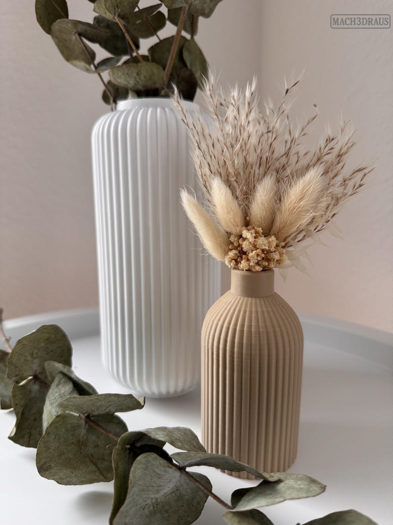 3D-geprinte vaas voor droogbloemen, minimalistisch tafelaccessoire van PLA