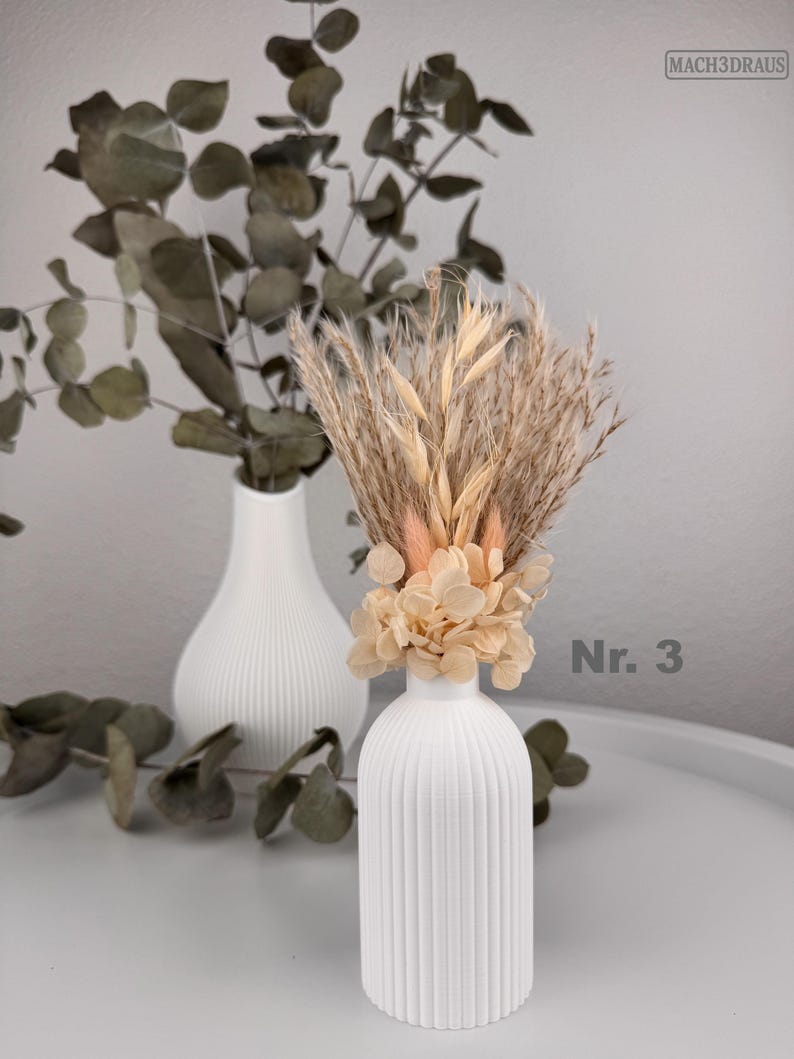 3D-geprinte vaas voor droogbloemen, minimalistisch tafelaccessoire van PLA