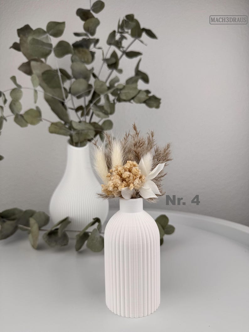 3D-geprinte vaas voor droogbloemen, minimalistisch tafelaccessoire van PLA