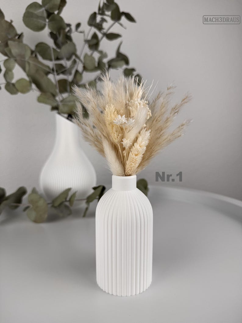 3D-geprinte vaas voor droogbloemen, minimalistisch tafelaccessoire van PLA