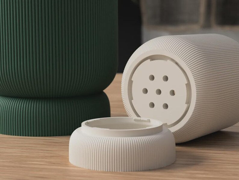 Moderne 3D-geprinte bloempot met geïntegreerde lekbak en draai-sluitmechanisme
