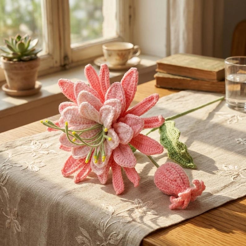 Gehaakt boeket Epiphyllum-bloemen, handgemaakt, eeuwigbloemen voor kamerdecoratie