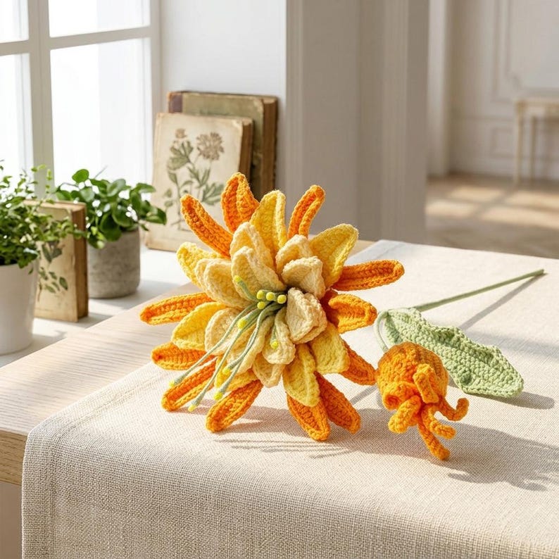 Gehaakt boeket Epiphyllum-bloemen, handgemaakt, eeuwigbloemen voor kamerdecoratie