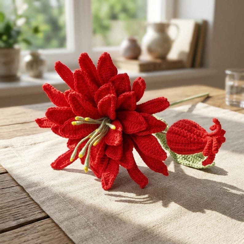 Gehaakt boeket Epiphyllum-bloemen, handgemaakt, eeuwigbloemen voor kamerdecoratie