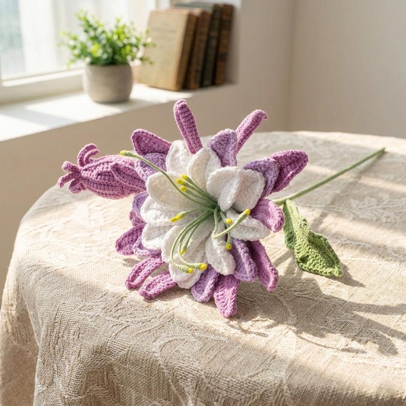 Gehaakt boeket Epiphyllum-bloemen, handgemaakt, eeuwigbloemen voor kamerdecoratie