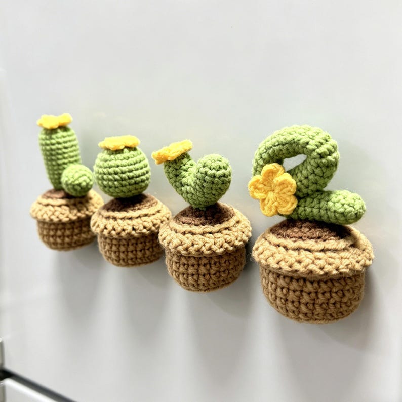 Gehaakte cactus koelkastmagneten, handgemaakte lettervormige plantmagneten voor keukendecor