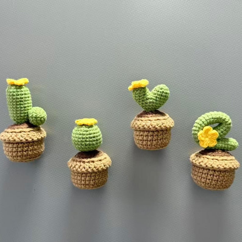 Gehaakte cactus koelkastmagneten, handgemaakte lettervormige plantmagneten voor keukendecor