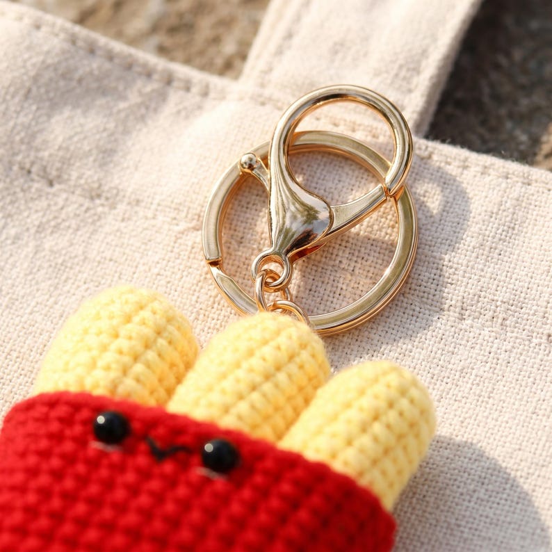 Gehaakte voedselsleutelhanger met kawaii-ontwerp voor tassen, rugzakken en sleutels