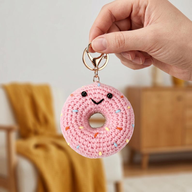 Gehaakte voedselsleutelhanger met kawaii-ontwerp voor tassen, rugzakken en sleutels