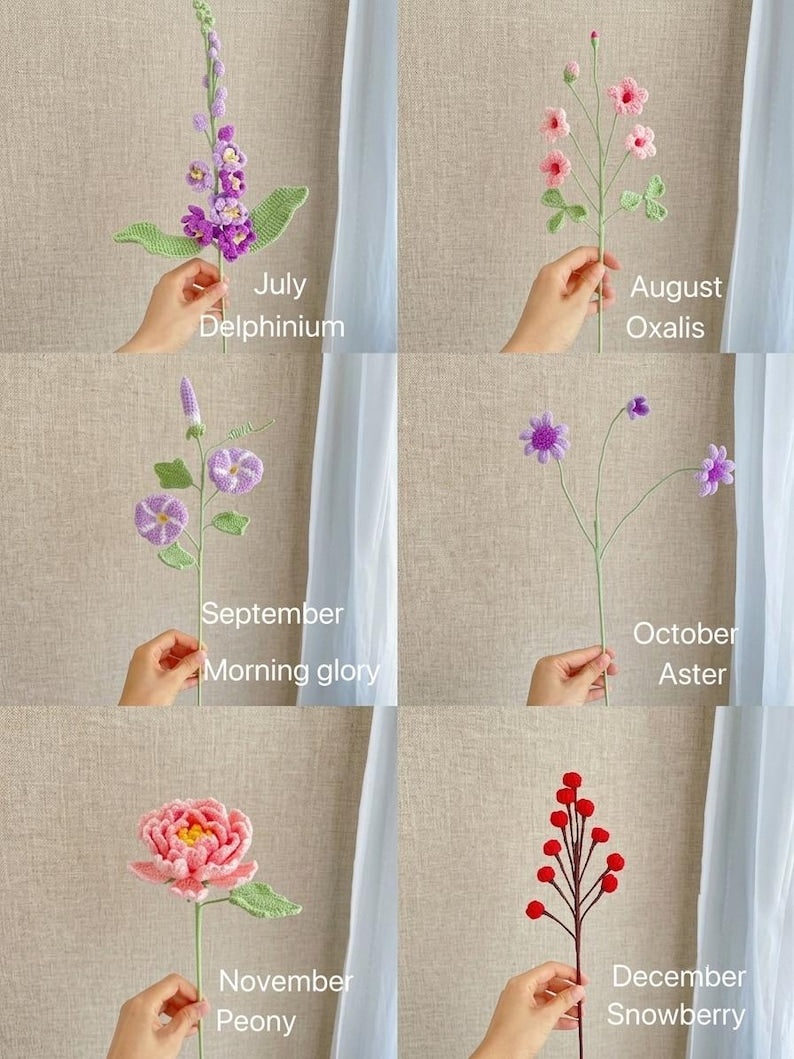 Gehaakt bloemboeket geboortemaand, handgemaakte gehaakte bloem voor verjaardag of decoratie