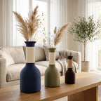 Tweekleurige decoratieve vaas met geribbelde hals en pluizige textuur, 3D-geprint en waterdicht