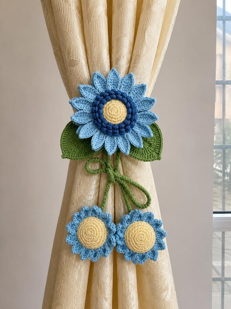 Gehaakte bloemengordijnhouder van katoengaren voor woonkamer en slaapkamer