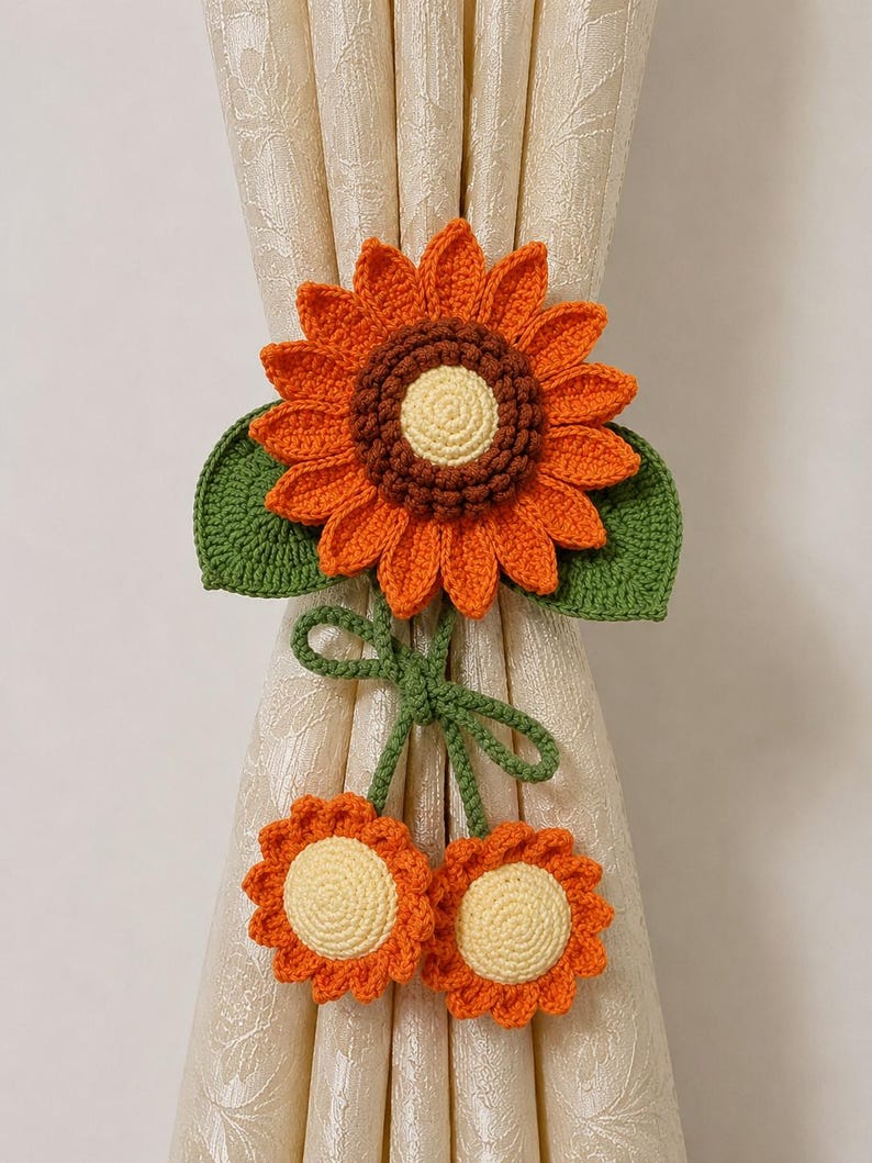 Gehaakte bloemengordijnhouder van katoengaren voor woonkamer en slaapkamer