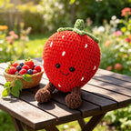 Handgemaakte gehaakte fruitknuffel van pluche chenillegaren met lachend gezichtje en kleine beentjes
