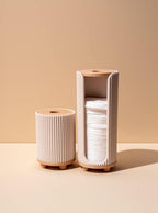 Opbergbox voor wattenschijfjes en wattenstaafjes met twee vakken en geribbelde structuur voor de badkamer