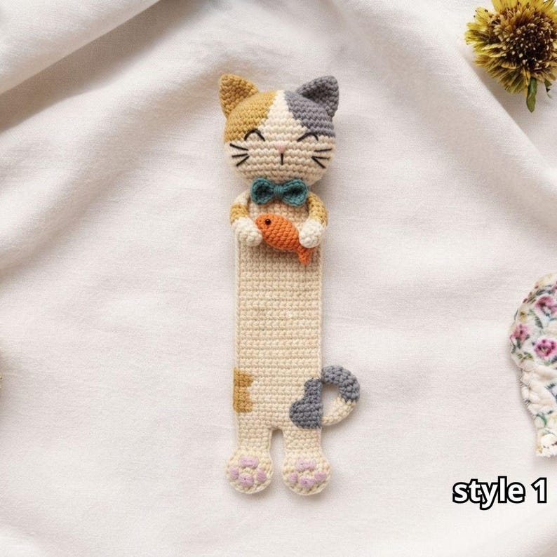 Gehaakte dierenboekenlegger, handgemaakt amigurumi met kat, beer, panda en pinguïn, voor boekenliefhebbers