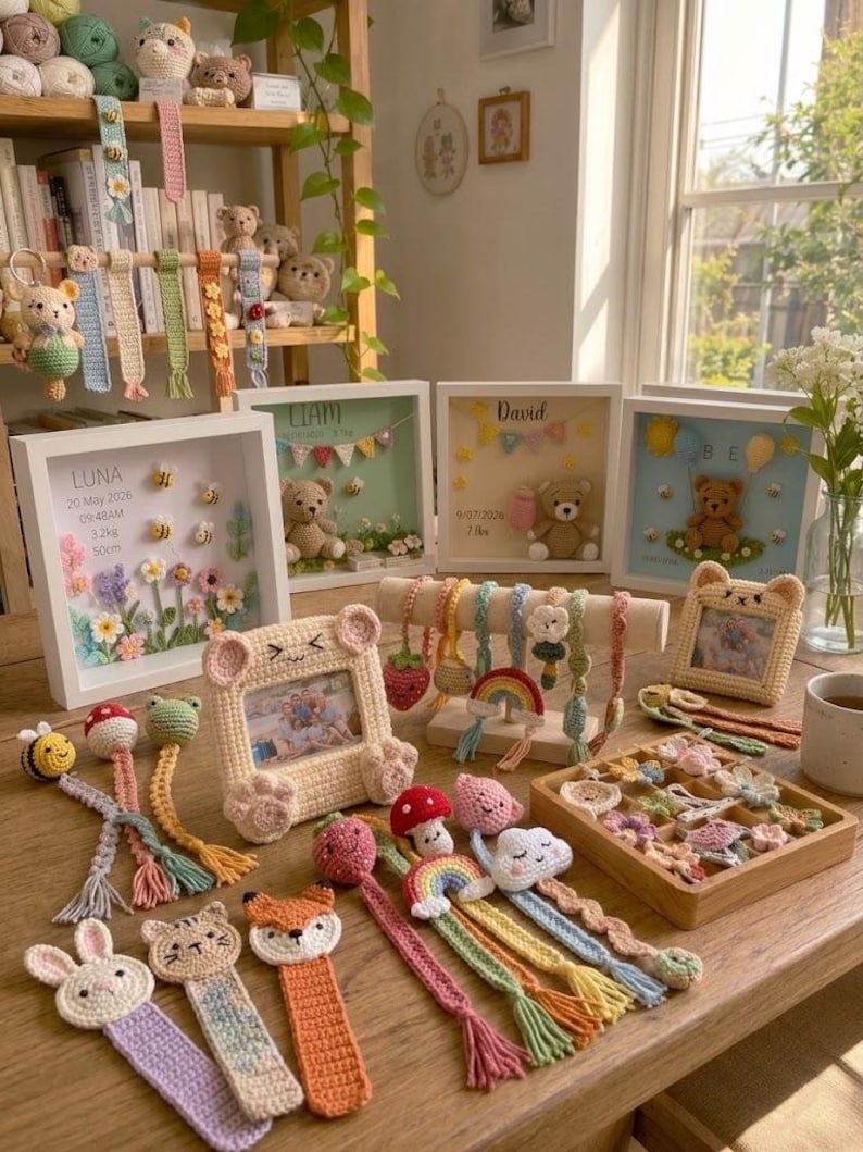 Gehaakte dierenboekenlegger, handgemaakt amigurumi met kat, beer, panda en pinguïn, voor boekenliefhebbers
