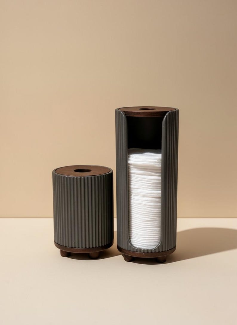 Opbergbox voor wattenschijfjes en wattenstaafjes met twee vakken en geribbelde structuur voor de badkamer
