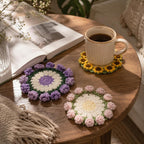 Handgemaakte gehaakte bloemenonderzetters met bloempotje voor koffie en thee