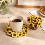 Handgemaakte gehaakte bloemenonderzetters met bloempotje voor koffie en thee