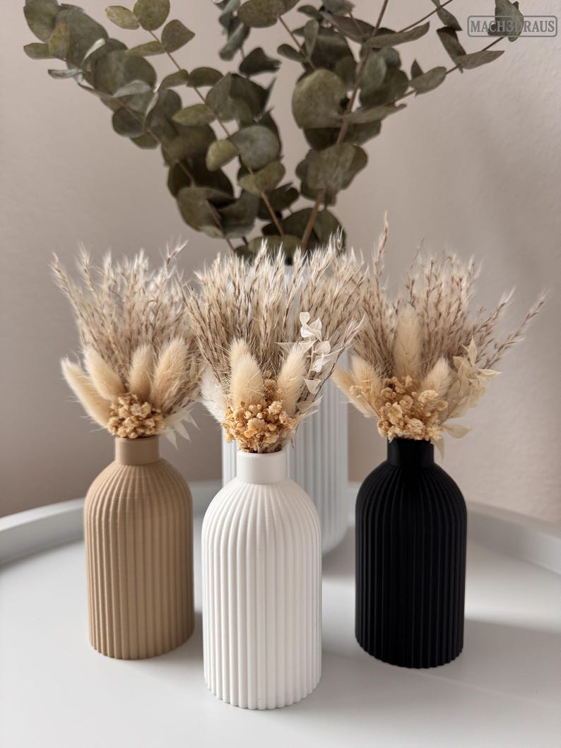 3D-geprinte vaas voor droogbloemen, minimalistisch tafelaccessoire van PLA